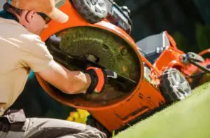 Gardener Checking Lawn Mower Blades